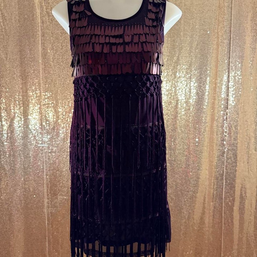 Purple Fringe Sequin Dress Sleeveless Party Glamour Plum Mini Dress NWT/Size S